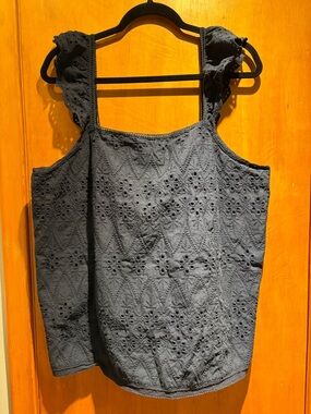 Denver Hayes Navy Eyelet Square-Neck Tank Top